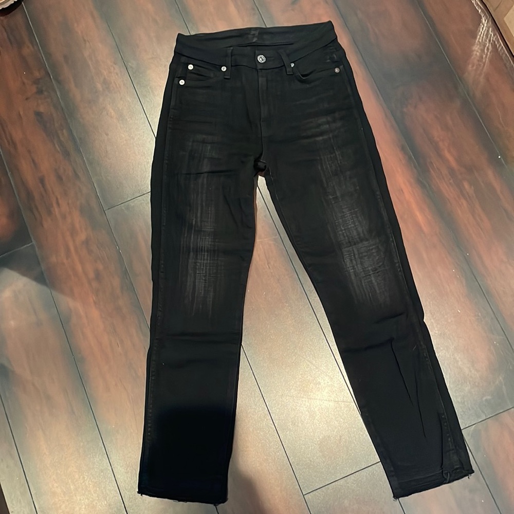 7 For All Mankind “ ankle straight” slightly washed black denim